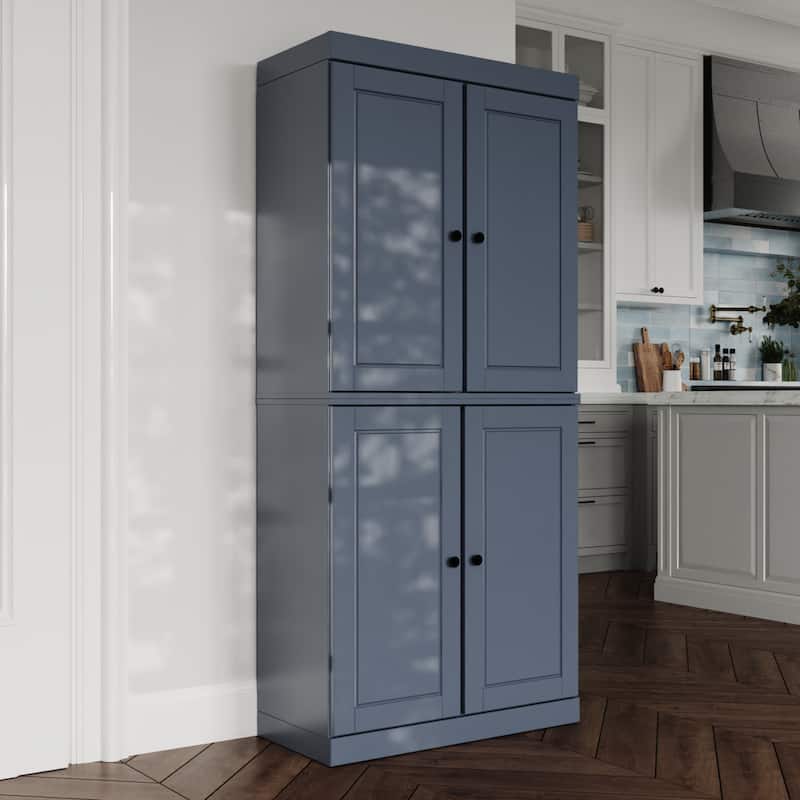 Solid Wood Tall Freestanding Kitchen Pantry Cabinet with Doors & 2 Drawers, Adjustable Shelves, Modular Storage, 32" W x 71.5" H