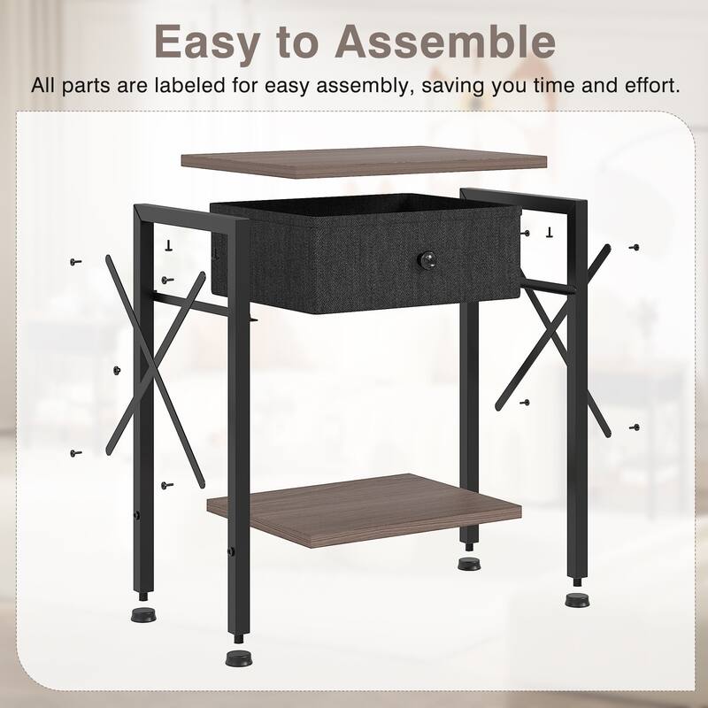 Javlergo 2 Pack X Frame Nightstand with Removable Fabric Drawer Easy to Clean Multifunctional End Table with Open Shelf