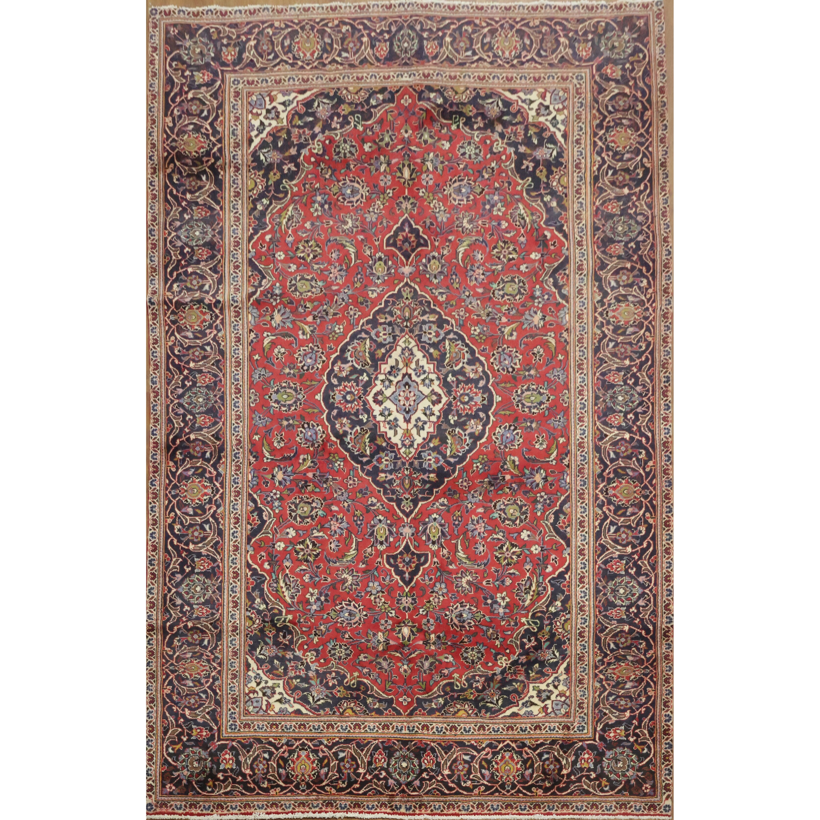 Hand Knotted Oriental 100% Wool Carpet Traditional Floral Red Mashad Area Rug - 9' 10'' X 6' 4''