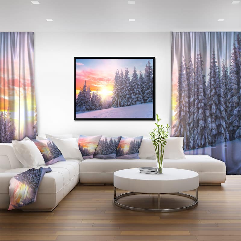 Designart "Winter Sunset in Bulgaria" Landscape Photo Framed Canvas Art Print