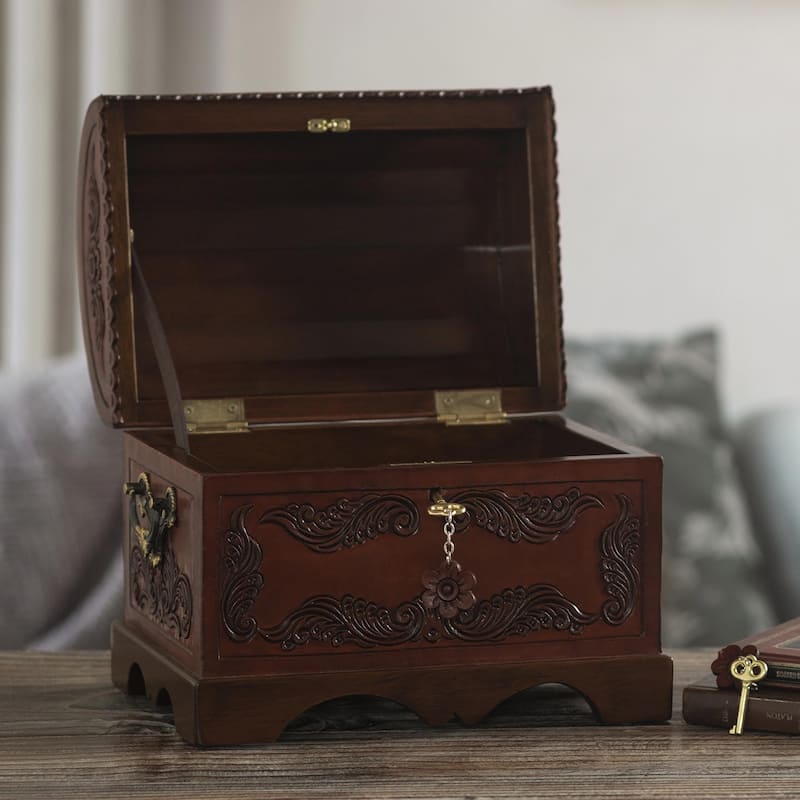 Novica Handmade Peruvian Treasure Leather And Wood Chest