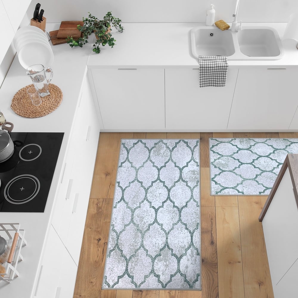 Non Skid Washable Kitchen Runner Rugs Set of 2 - Area Rugs for Kitchen, Laundry Room - Set of 2