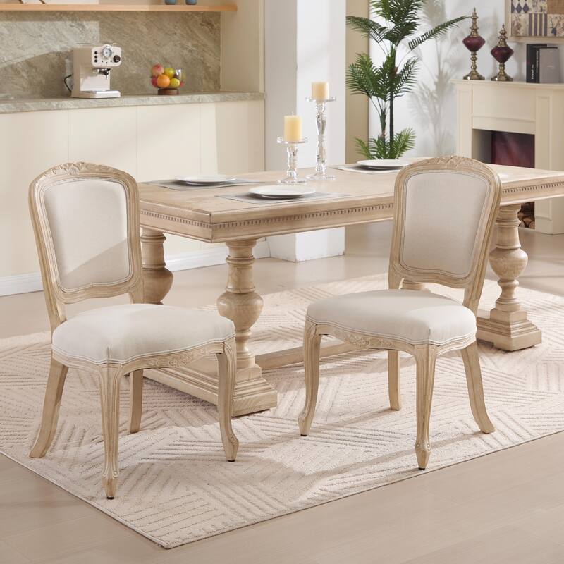 Set of 2 French Country Dining Chairs, Upholstered with Fan-Shaped Back