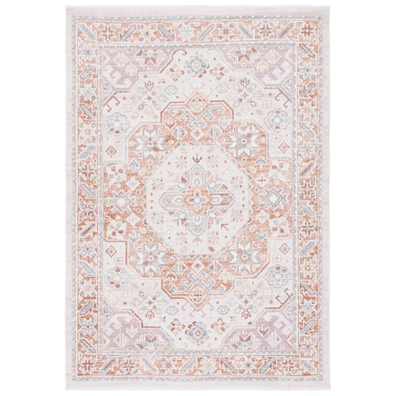 SAFAVIEH Blair Machine Washable Khadija Slip Resistant Rug - 6'7" Square - Beige/Navy
