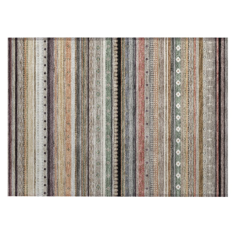 Machine Washable Indoor/Outdoor Boho Stripes Chantille Rug