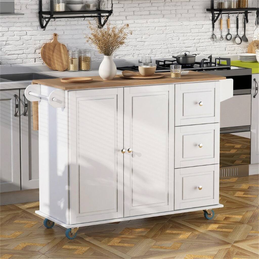 Mobile Kitchen Island Storage Trolley with Drop Cart