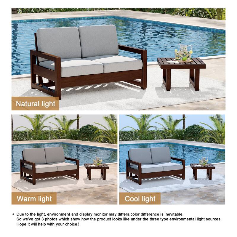 Teak Loveseat Patio Set with Cushions and Table (2-Piece)