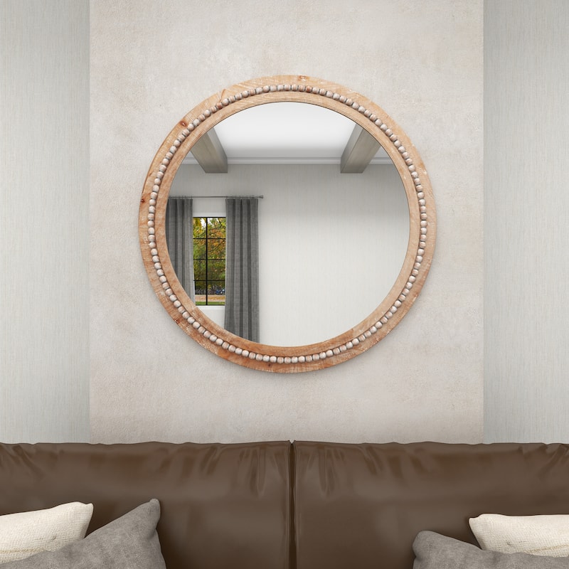 Contemporary Wood Distressed Wall Mirror with Beaded Detailing - Brown or White