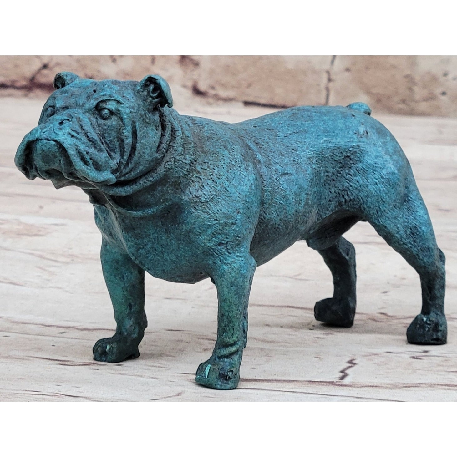 English Bulldog Bronze Metal Figurine Sculpture Original Art Collectible Blue Patina