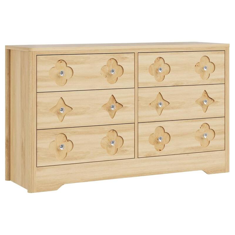 Fluted 6 Drawer Tall Dresser for Bedroom, Living Room, Hallway - Natural