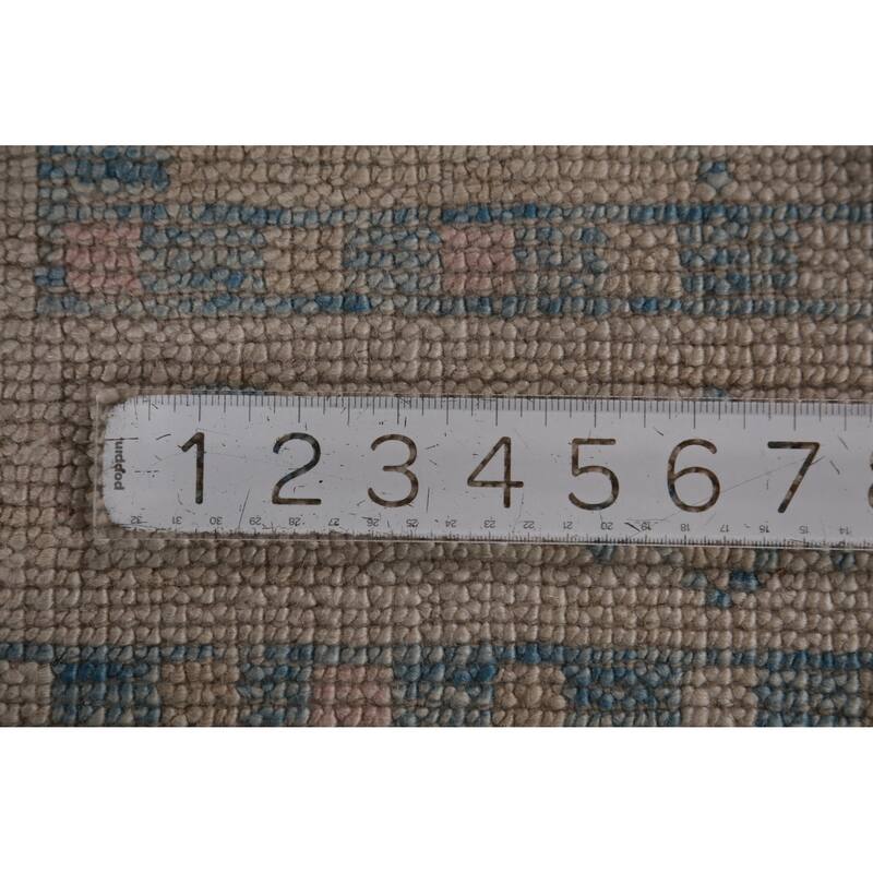 Hand Knotted Oriental 100% Wool Carpet Transitional Geometric Beige & Ivories Oushak Runner Rug - 14' 2'' X 3' 4''