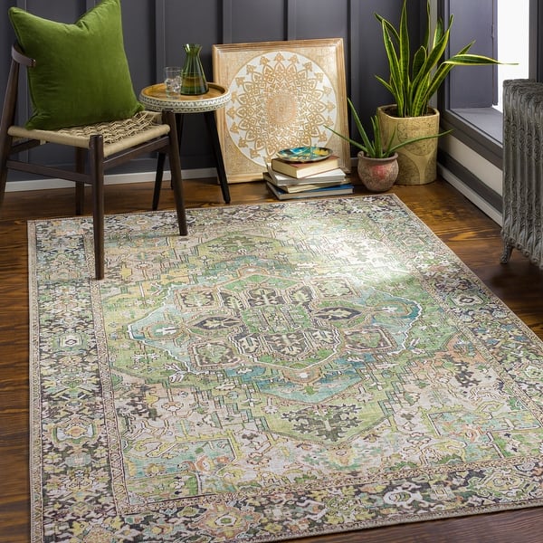 slide 2 of 14, Livabliss Adenia Vintage Medallion Printed Area Rug Green - 2' 3" x 3' 9"