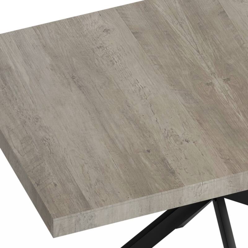 55.11" -70.86"Retro Rectangular Stretch Dining Table, Antique Wood Top And Black Relief Plate