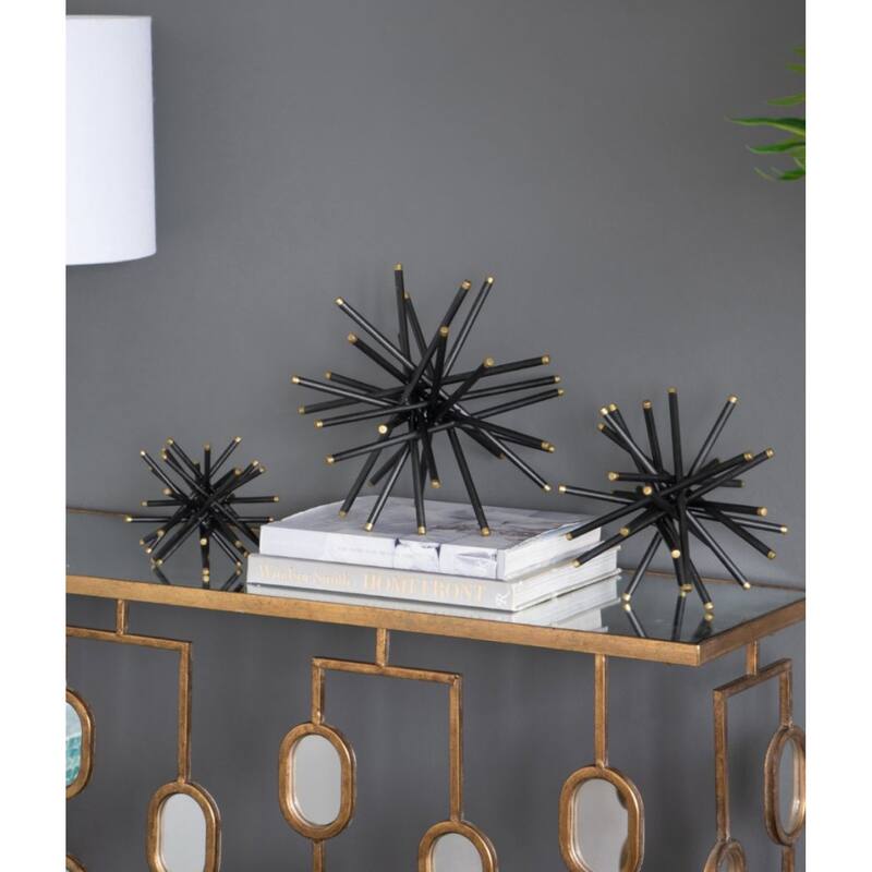 Abstract Rod Statuaries with Gold Tip - 11.5" - Black - Set of 3