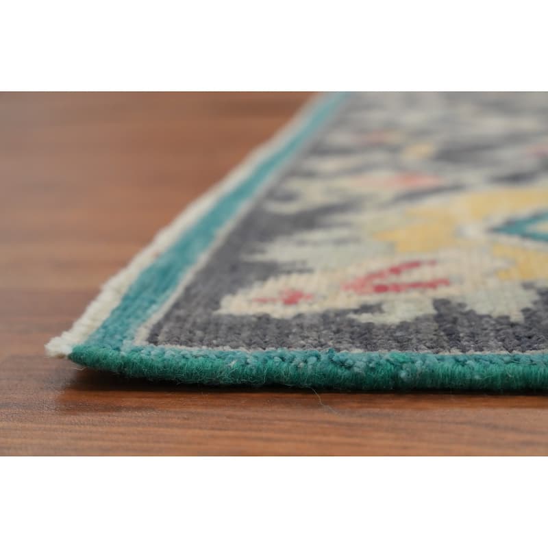 Hand Knotted Oriental 100% Wool Carpet Transitional Floral Navy Blue & Blues Oushak Area Rug - 10' 0'' X 6' 11''