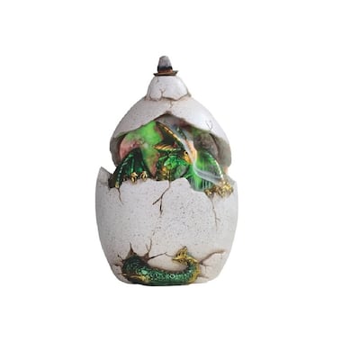 Q-Max 6.5"H Green Dragon in Egg Backflow Incense Burner with LED Light