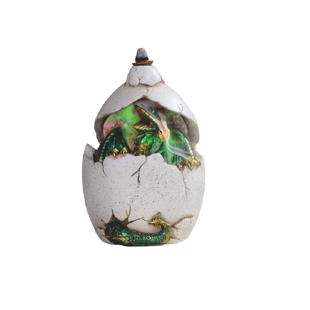 Q-Max 6.5"H Green Dragon in Egg Backflow Incense Burner with LED Light