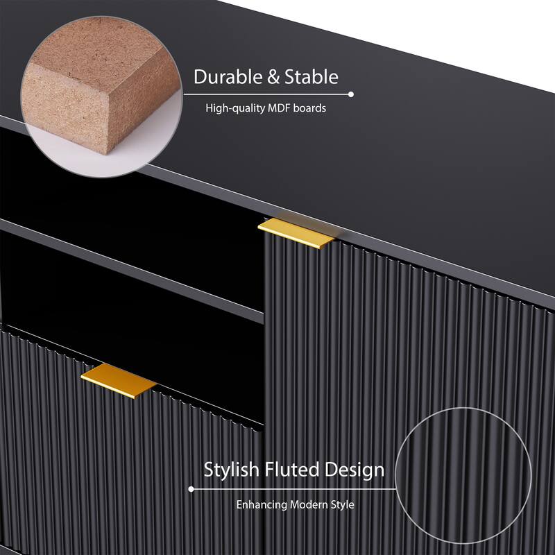 Multifunctional 4-Piece TV Wall Unit with 13 Shelves, 8 Drawers, & 2 Cabinets, Fluted Line Design, for Living Room