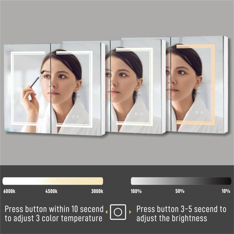White 32*28in. Led Light Three-Color Lighting Bathroom Wall Cabinet