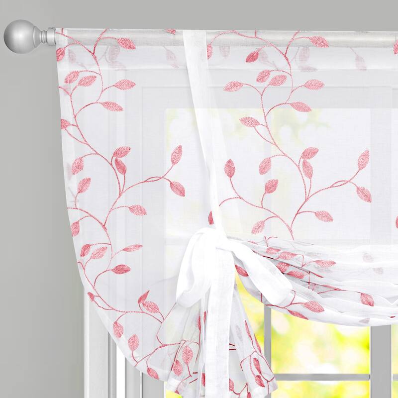 Deconovo Tie up Sheer Curtains Embroidery Pattern Shades