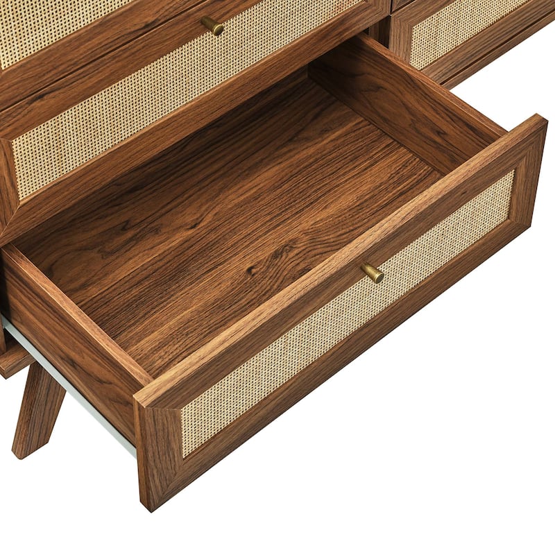 Soma 6-Drawer Dresser with Rattan Weave Fronts and Wood Grain Finish
