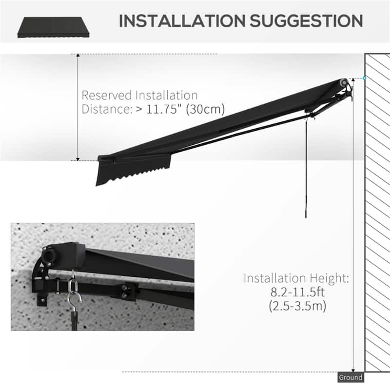 Polyester Aluminum Steel Manual Retractable Outdoor Awning - 141.75" W x 118" D