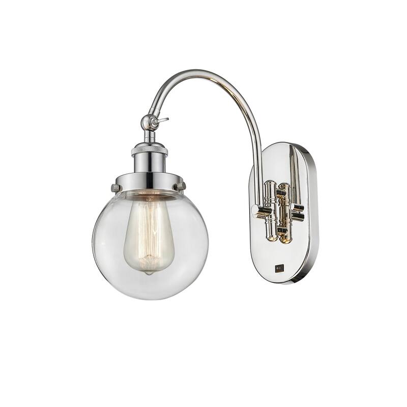 Innovations Lighting 918-1W-13-6 Beacon Sconce Beacon 13" Tall Wall - Polished Nickel / Clear