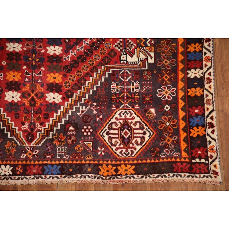 Geometric Red Shiraz Persian Vintage Area Rug Handmade Wool Carpet - 5'6" x 9'1"