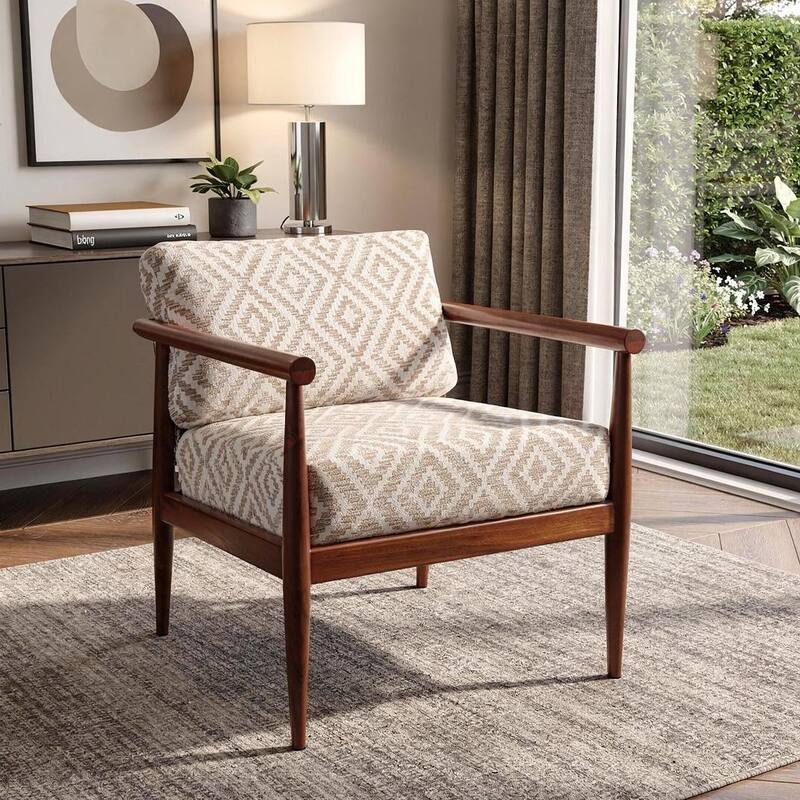 HomeRoots 28" Beige and Brown Solid Wood Geometric Arm Chair - 28.00