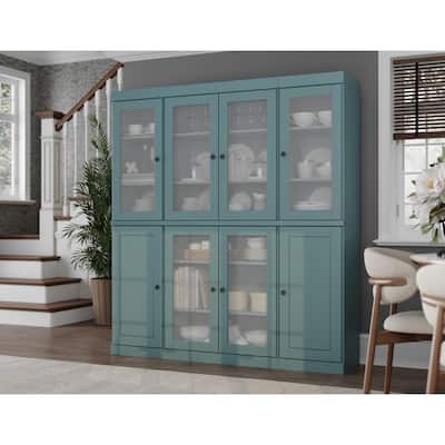 100% Solid Wood 65" Pantry China Cabinet with Frosted Glass Doors