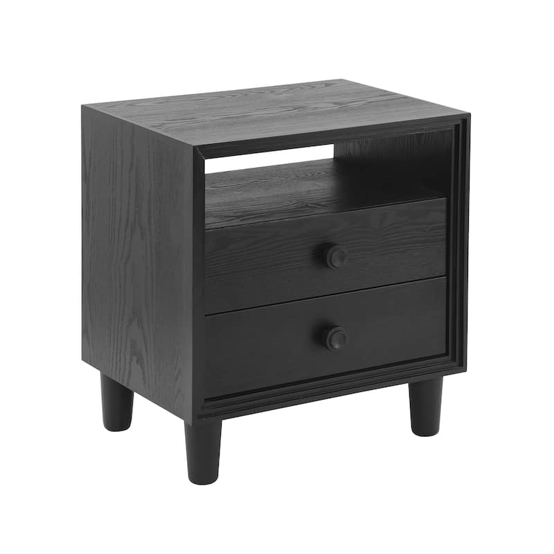 Christopher Knight Home - Modern Wood Nightstand with Open Shelf and 2 Drawers