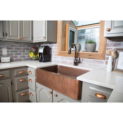 Adams Copper 33" Single Bowl Farmhouse Apron Front Undermount Kitchen Sink
