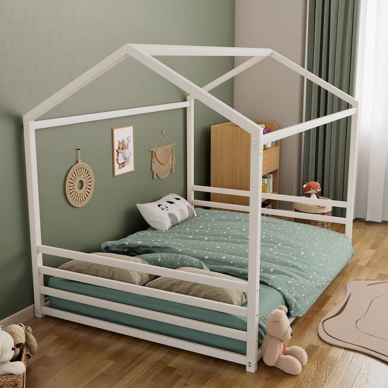 Montessori House Metal Floor Bed with End Guardrails by Harper&Bright Designs