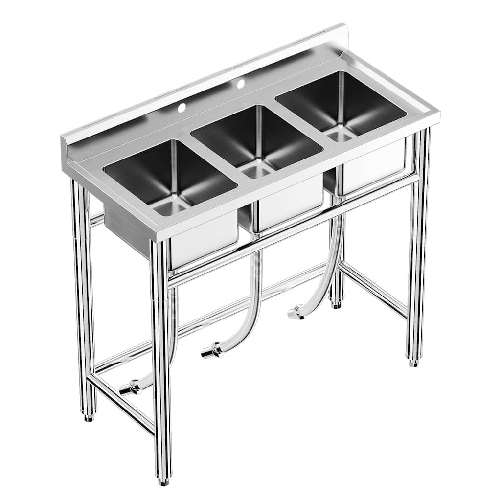 39*18*37inch Free Standing 3-Compartment Kitchen Utility Sink