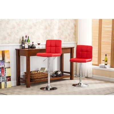 Swivel Faux Leather Adjustable Hydraulic Bar Stool, Set of 2