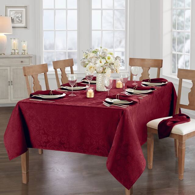 Caiden Elegance Damask Tablecloth - 60"x144" - Cranberry