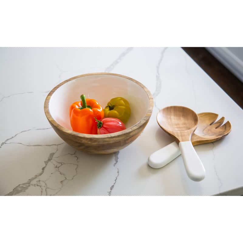 Jeanne Fitz Wood + White Collection Salad Bowl and Servers Set