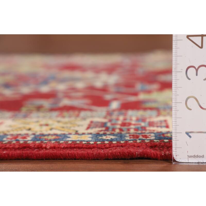 Red Geometric Kazak Rug Handmade Oriental Foyer Wool Carpet - 3'3" x 5'5"