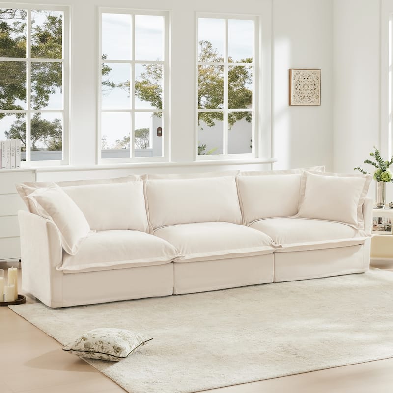 Modern 3-Seater Chenille Slipcovered Sofa with Armrests