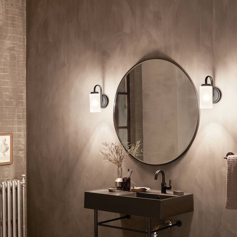 Kichler Lighting Kennewick 1-Light Wall Sconce Black with Etched Glass
