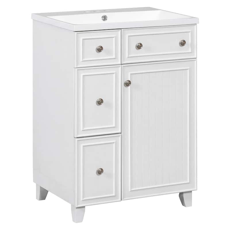 24 inch Freestanding Bathroom Vanity Set in White with Integrated Ceramic Sink