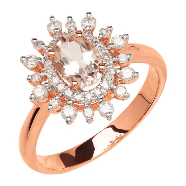 3/4 ct Natural Morganite & 3/8 ct Diamond Ring in 14K Rose Gold - Pink