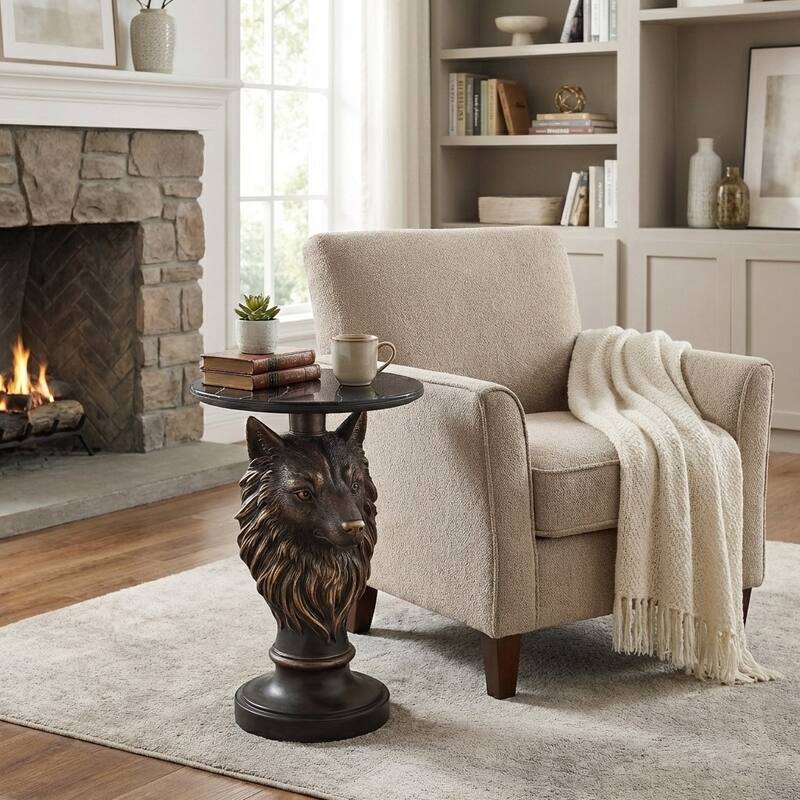 Wolf Head Accent Table Animal Statue End Tables Livingroom