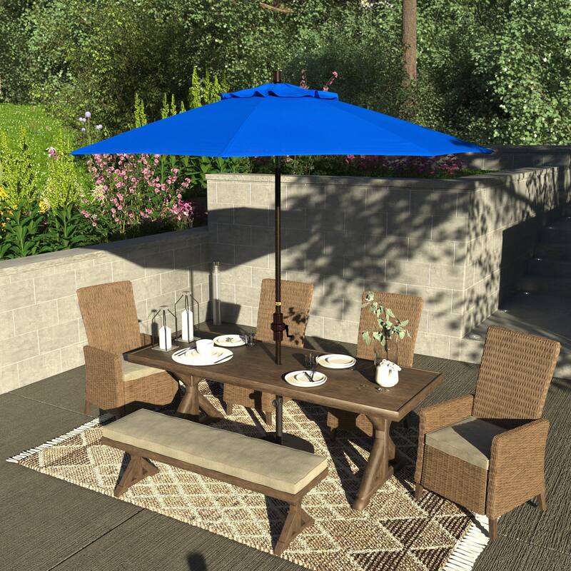 Okaloosa 9' Rd.Crank Lift Tilting, Aluminum Pole Fiberglass Rib Patio Umbrella Sunbrella Fabric by Havenside Home - Pacific Blue