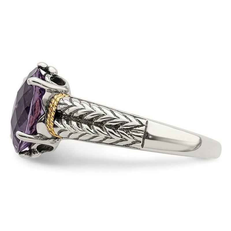 Curata 925 Sterling Silver Polished Prong set With 14k Amethyst Ring