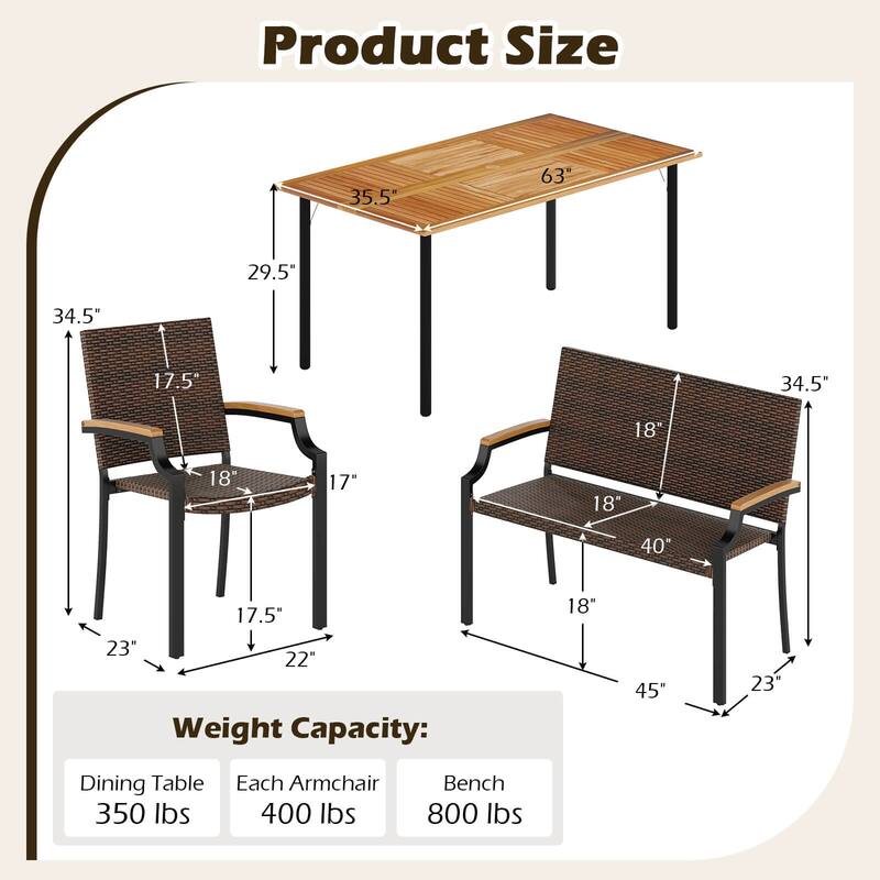 Costway 6 PCS Outdoor Dining Set with Acacia Wood Tabletop, 1.97”