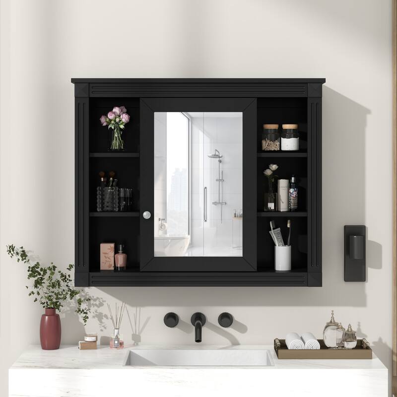 35'' x 28'' Wall Mounted Bathroom Medicine Cabinet - 35" x 7" x 29" - Black
