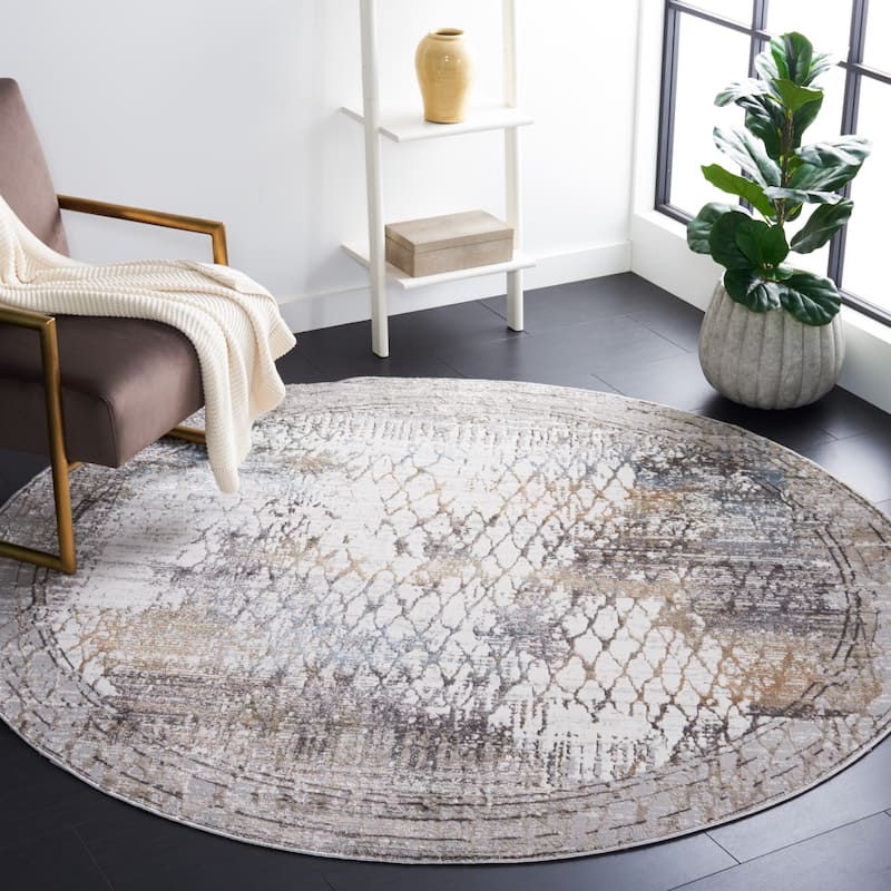 SAFAVIEH Bel Air Aita Abstract Rug - 6'7" Round - Beige/Gold