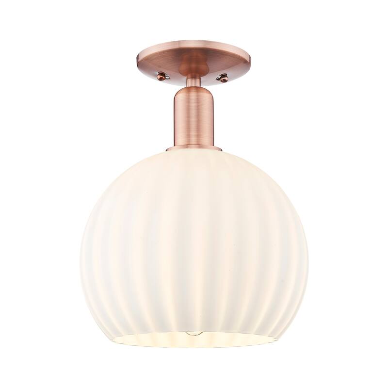 Innovations Lighting Endless Possibilities Arcadia - White Venetian - 1 Light 10" Semi-Flush Mount - Antique Copper