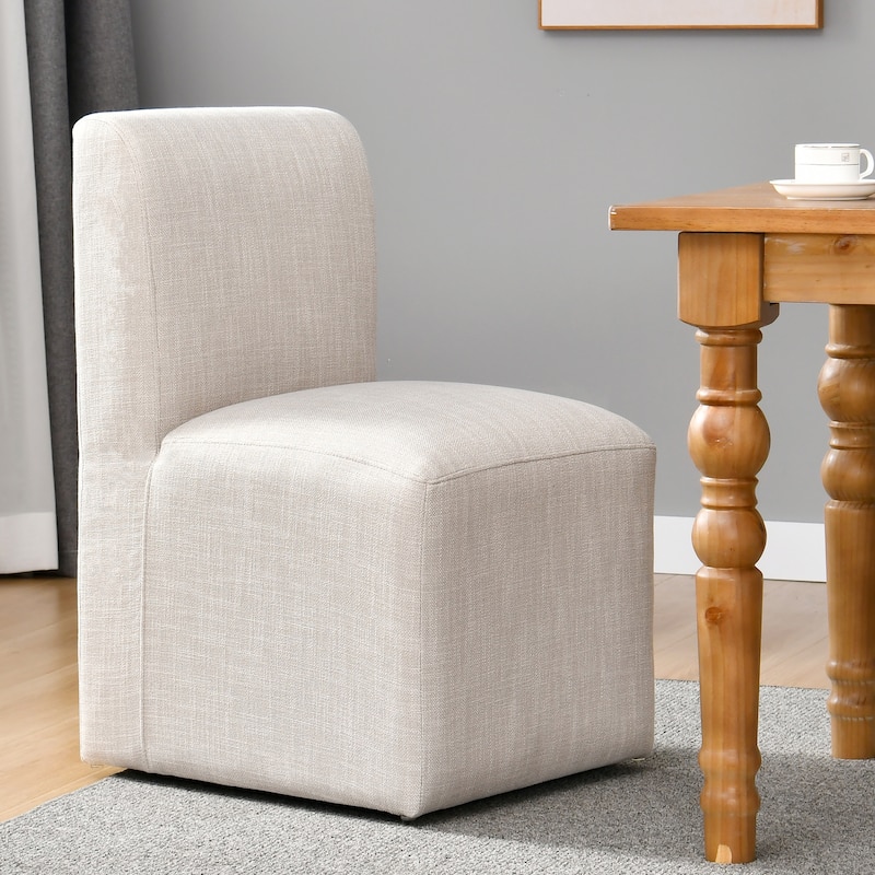 Upholstered Rolling Dining Chair with Casters